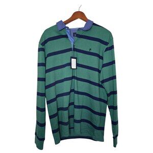 NWT Piermont Mens 2XL Green & Blue Striped Rugby Polo Shirt